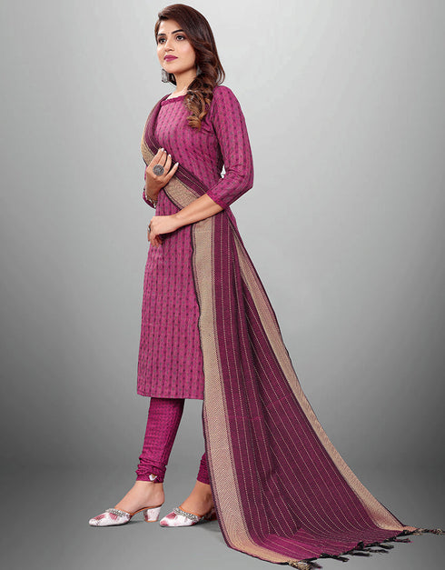 Traditional Party Wear Heavy Salwar Suit Purple Cotton Pant Straight Back View